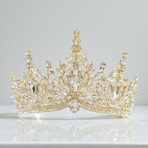 Vintage Crystal Tiara, Gold Wedding Hairpiece, princess tiara, gold headband main image 4